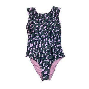 One Piece Swimsuit  Dark Green Forest and Pink Size Medium